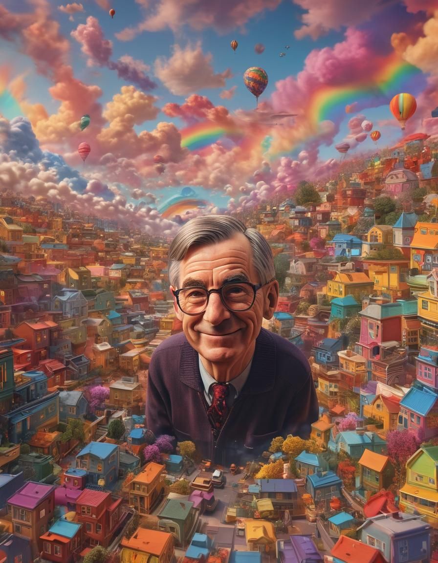 Psychedelic Mr. Rogers in Rainbow Neighborhood