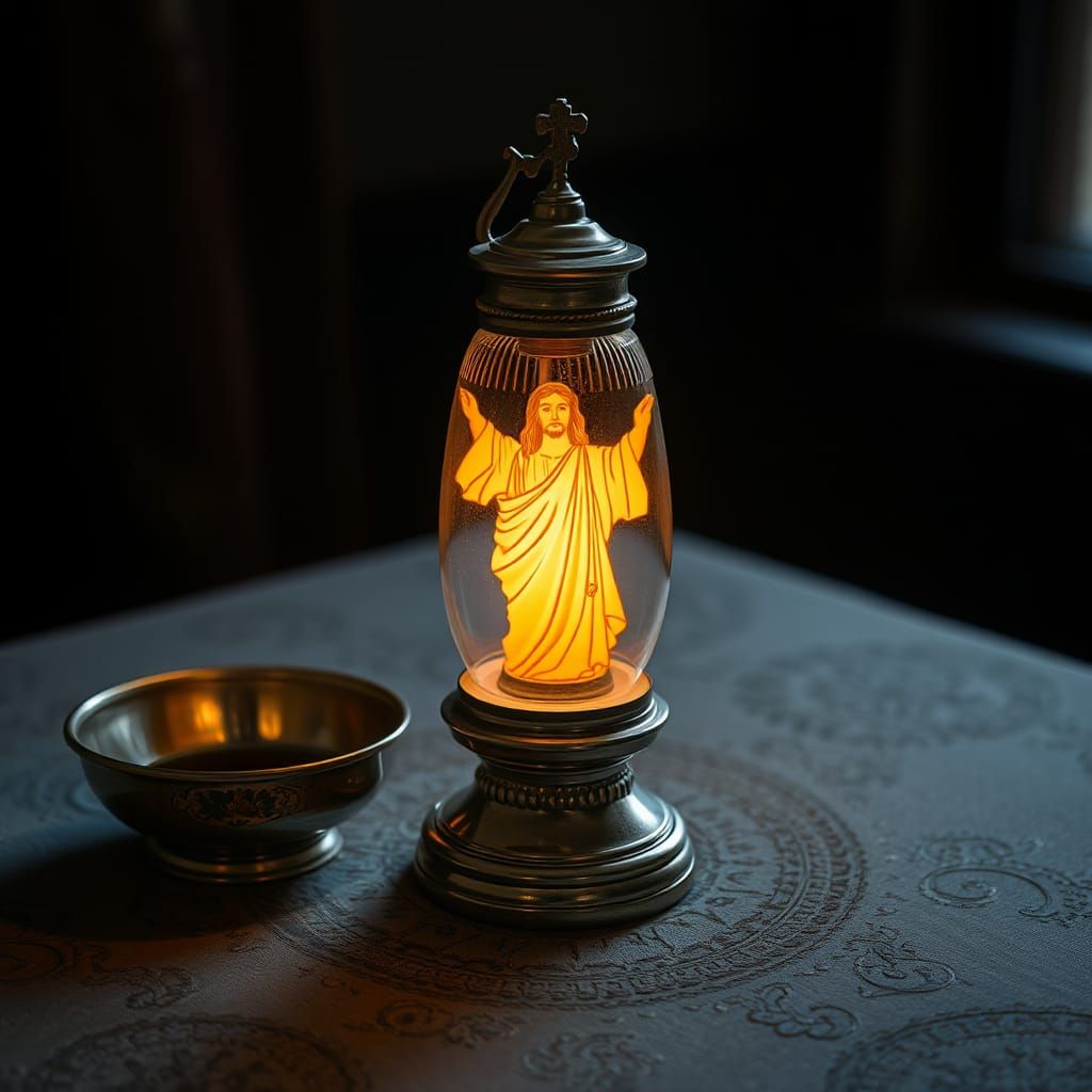 Illuminated Jesus Lamp on Table