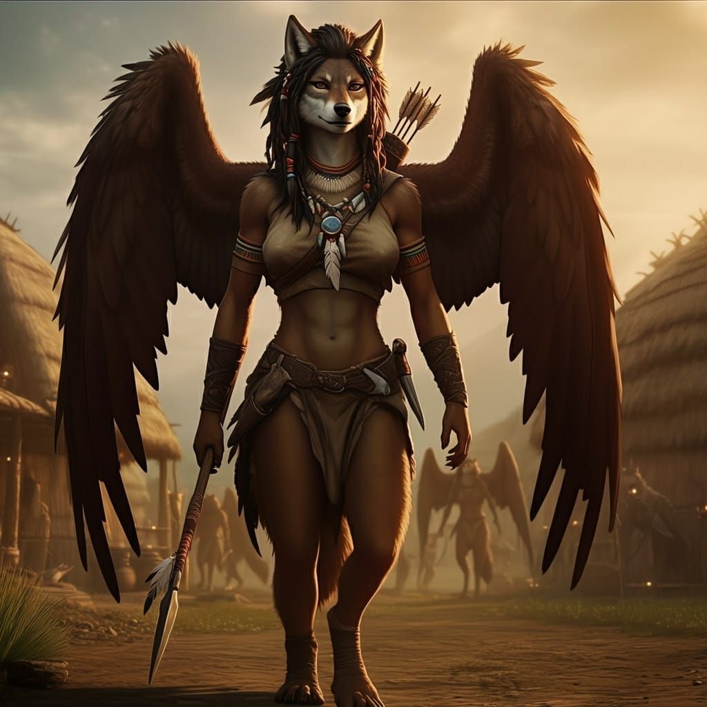 Kyra walking through a village