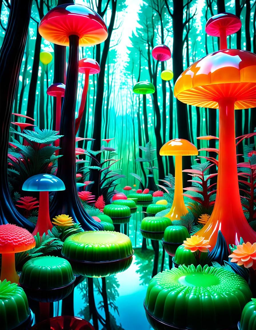 Mushroom Forest made of Jello
