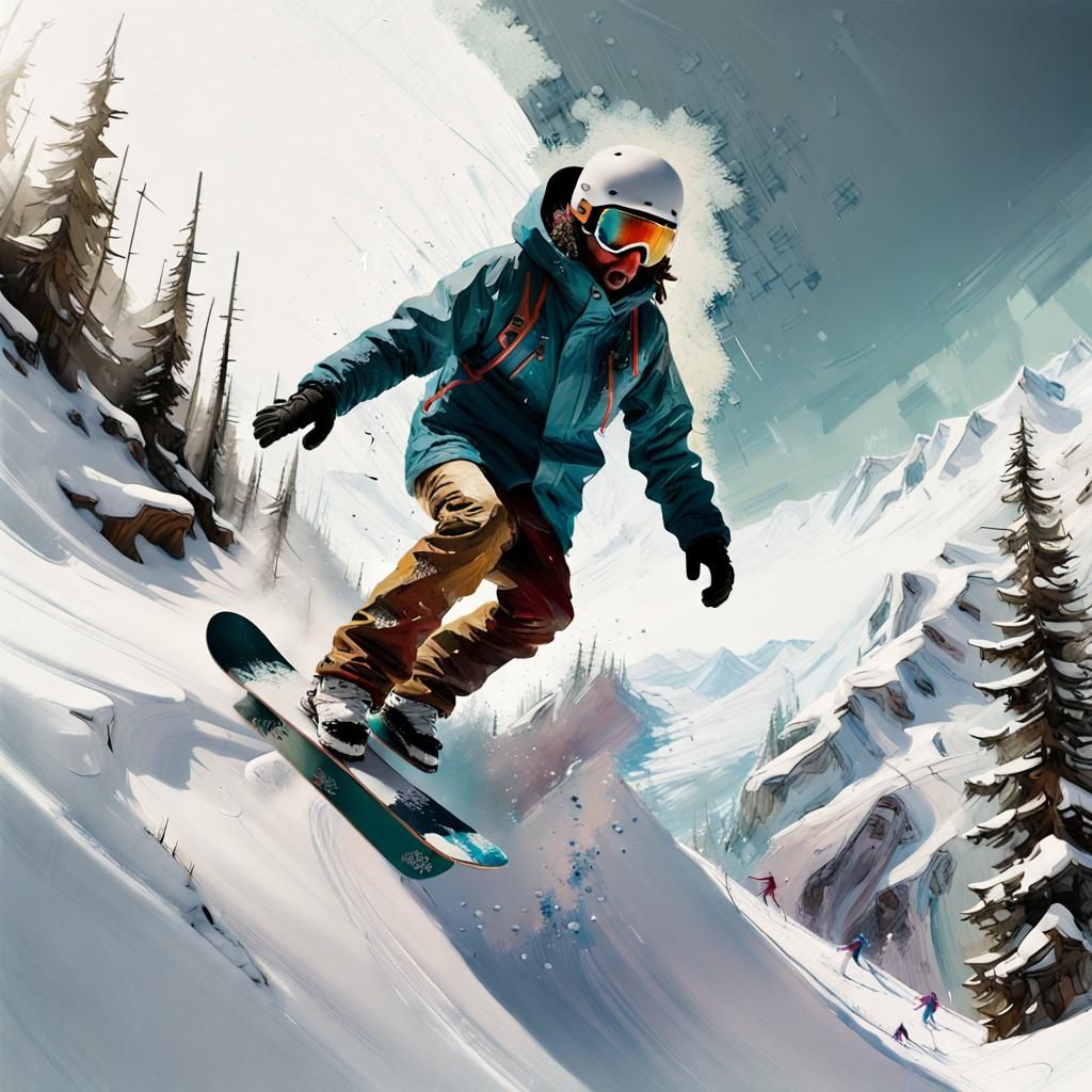 Snowboarder Double Exposure in Speedpaint Style