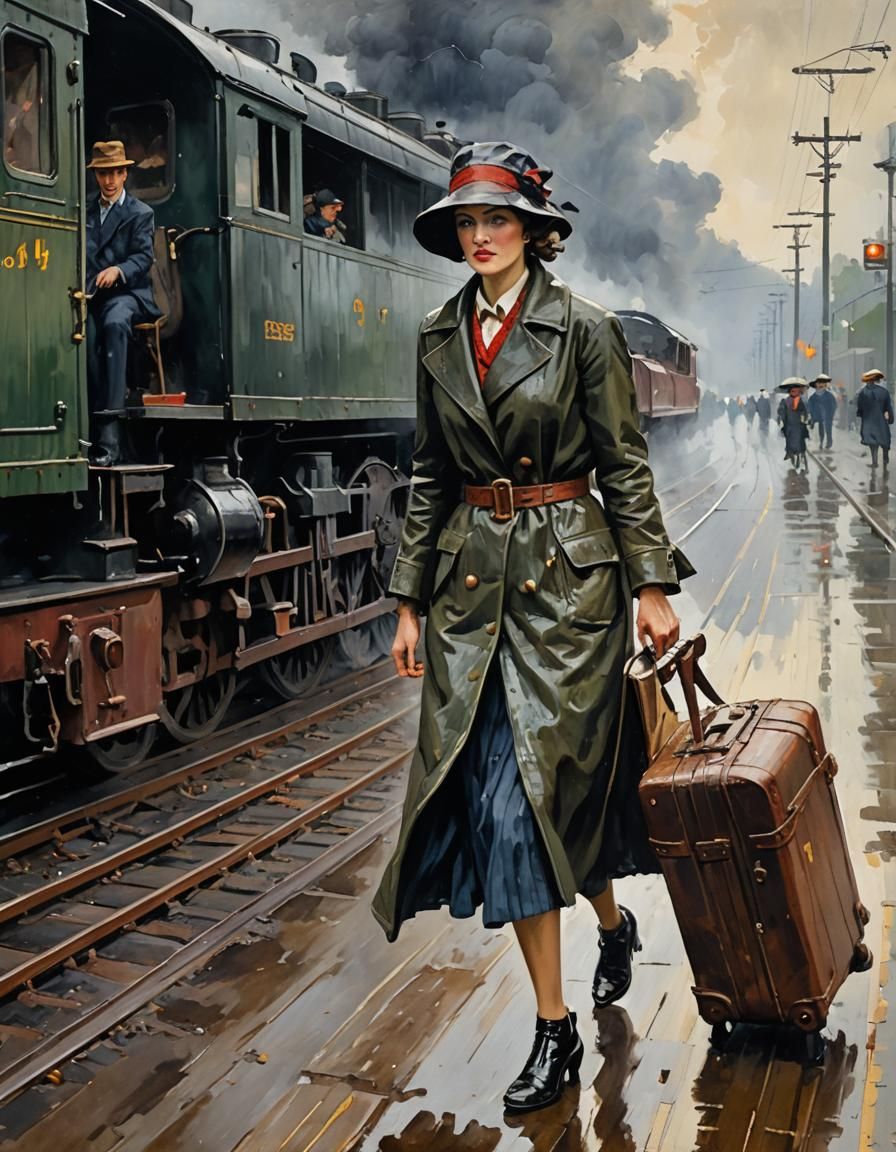 Rainy day at train station