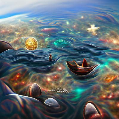 Universe reflecting in the ocean detailed painting digital i...