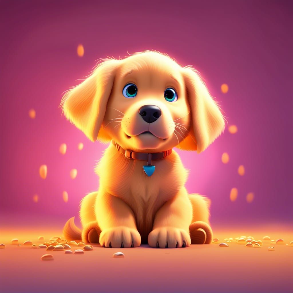 Golden Retriever Puppy: Pixar-Style 3D Digital Art