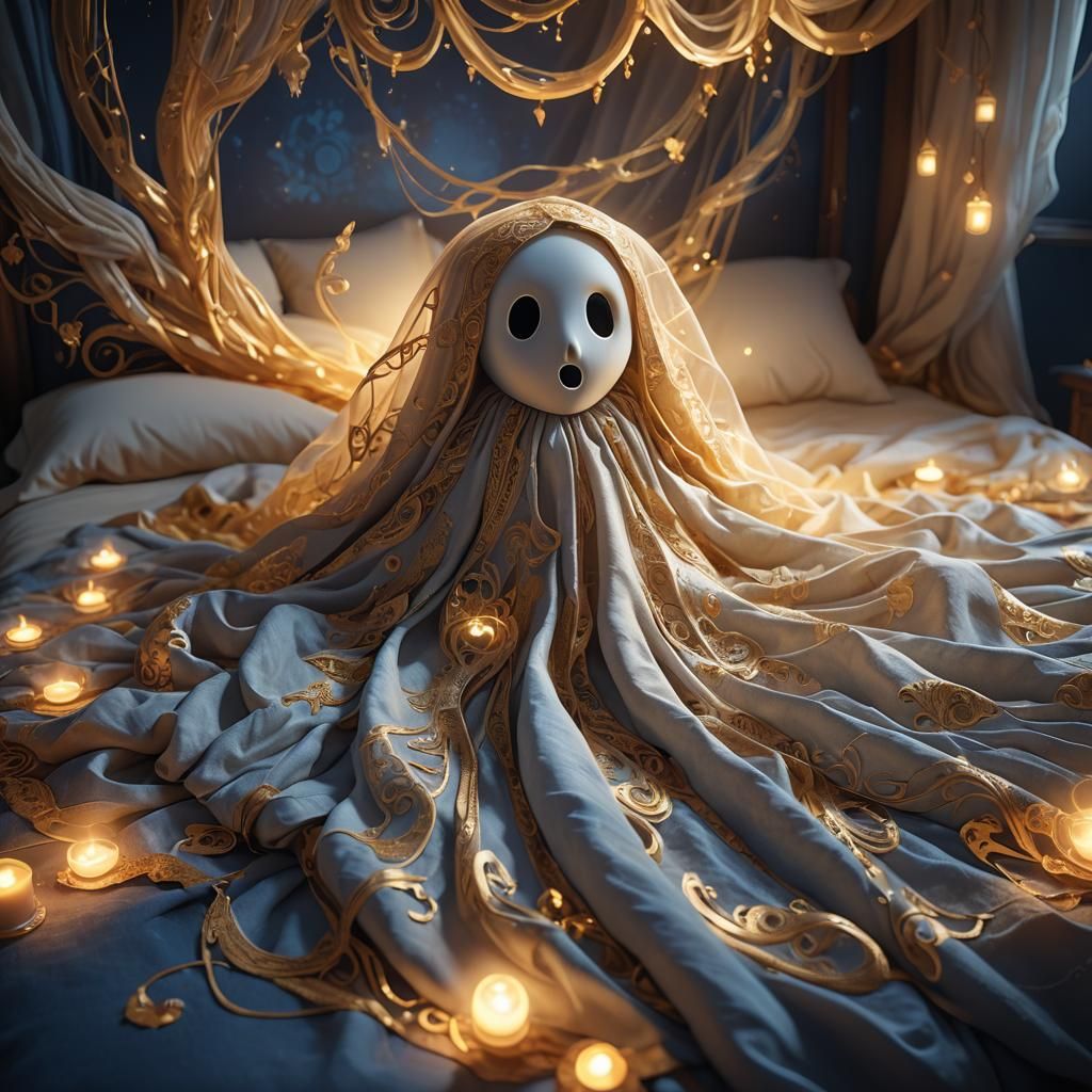 a cute ghost in bed