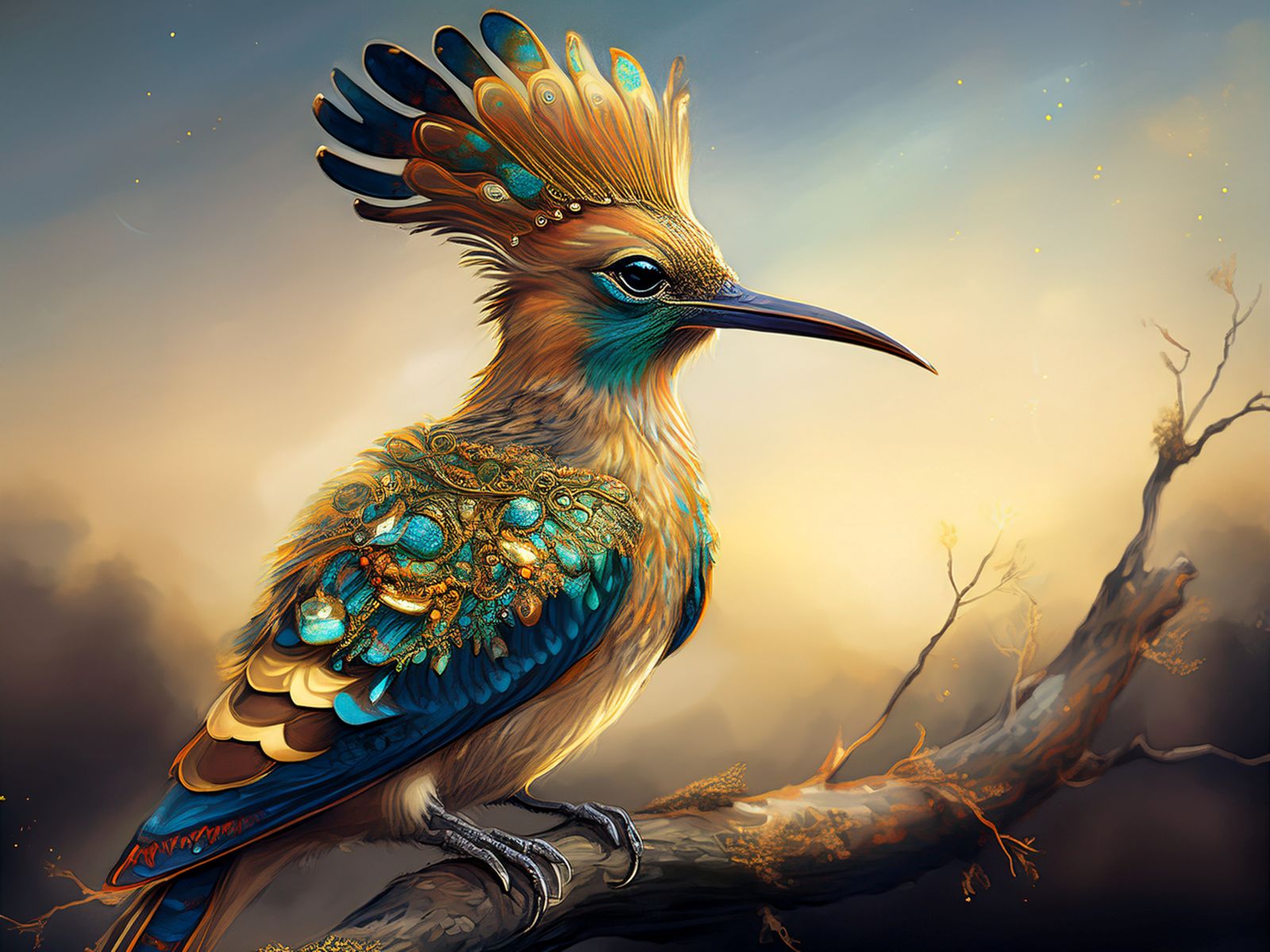 A majestic hoopoe bird,