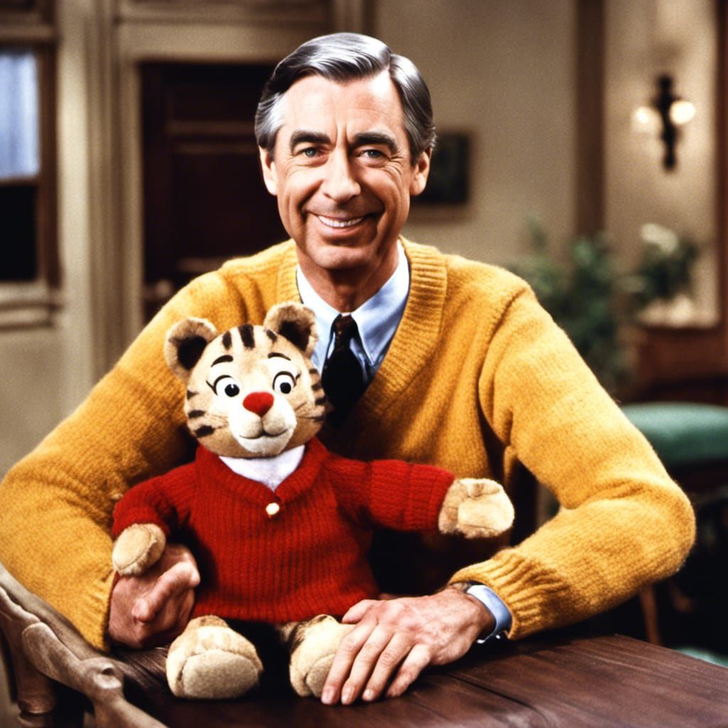 mr rogers neighborhood Mr rodgers television show holding a daniel