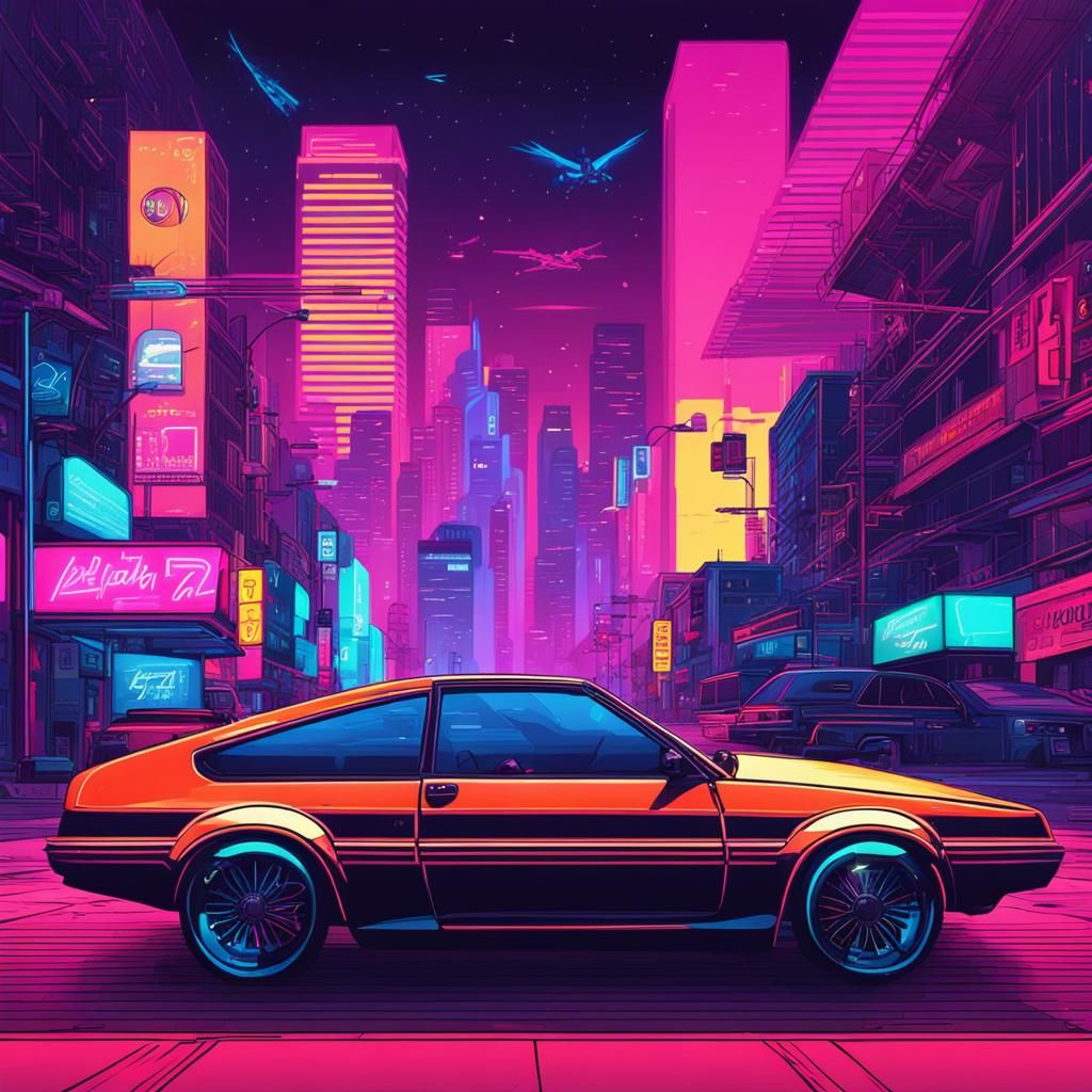 A 2 door coup in a city.