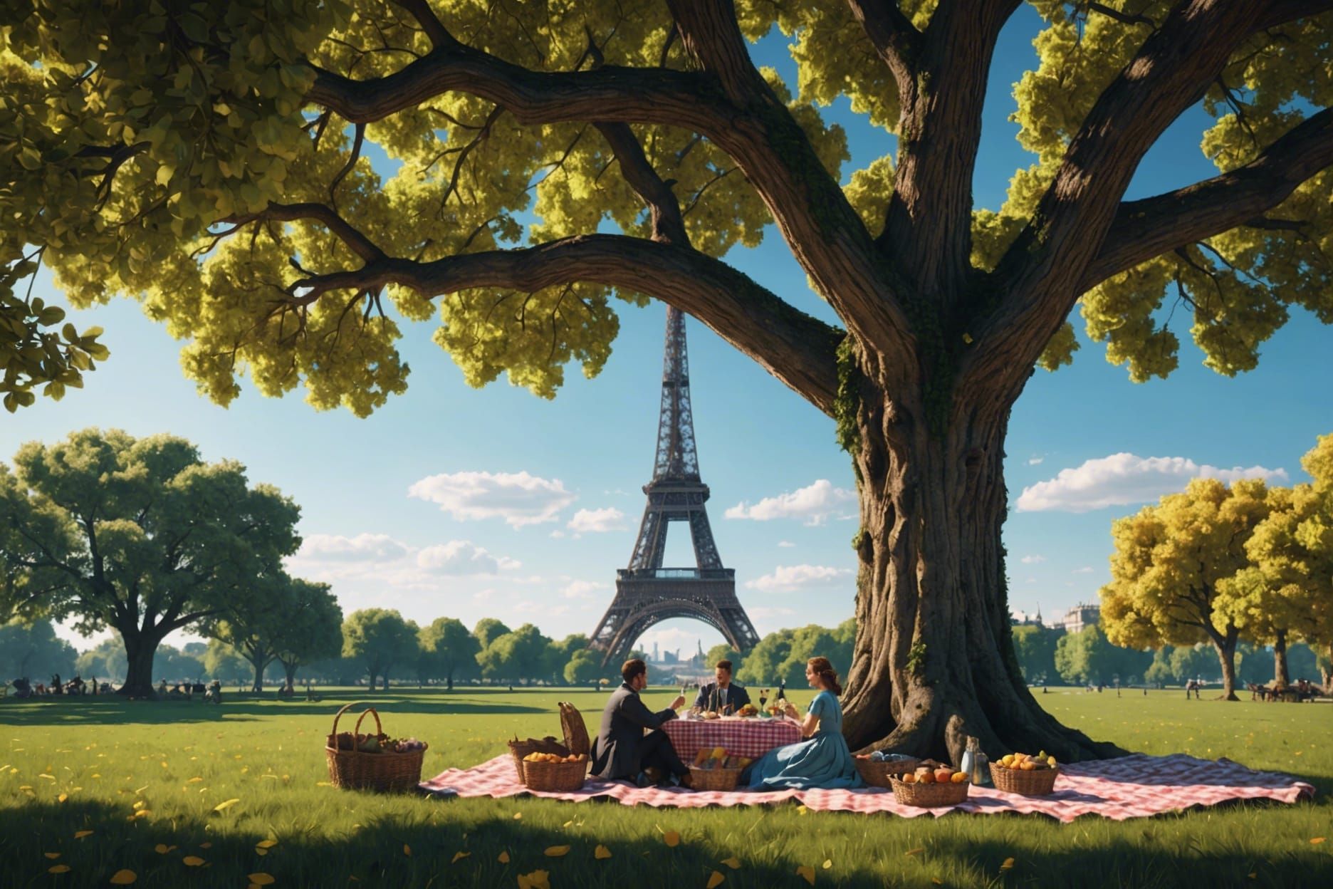 romantic picnic in front of the eiffel tower