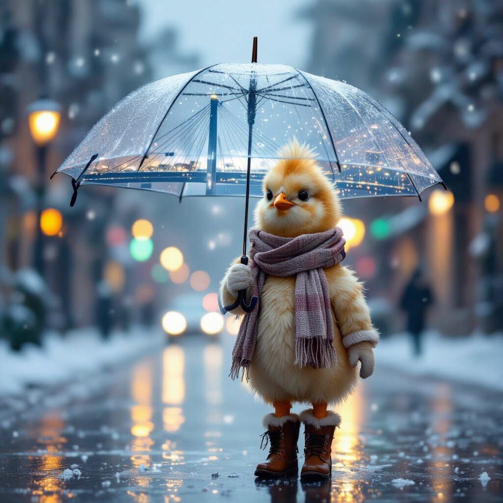 Whimsical Chick with Snowy Bridge Umbrella