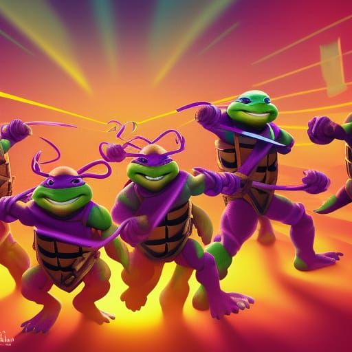 Teenage mutant ninja turtles dancing at a rave