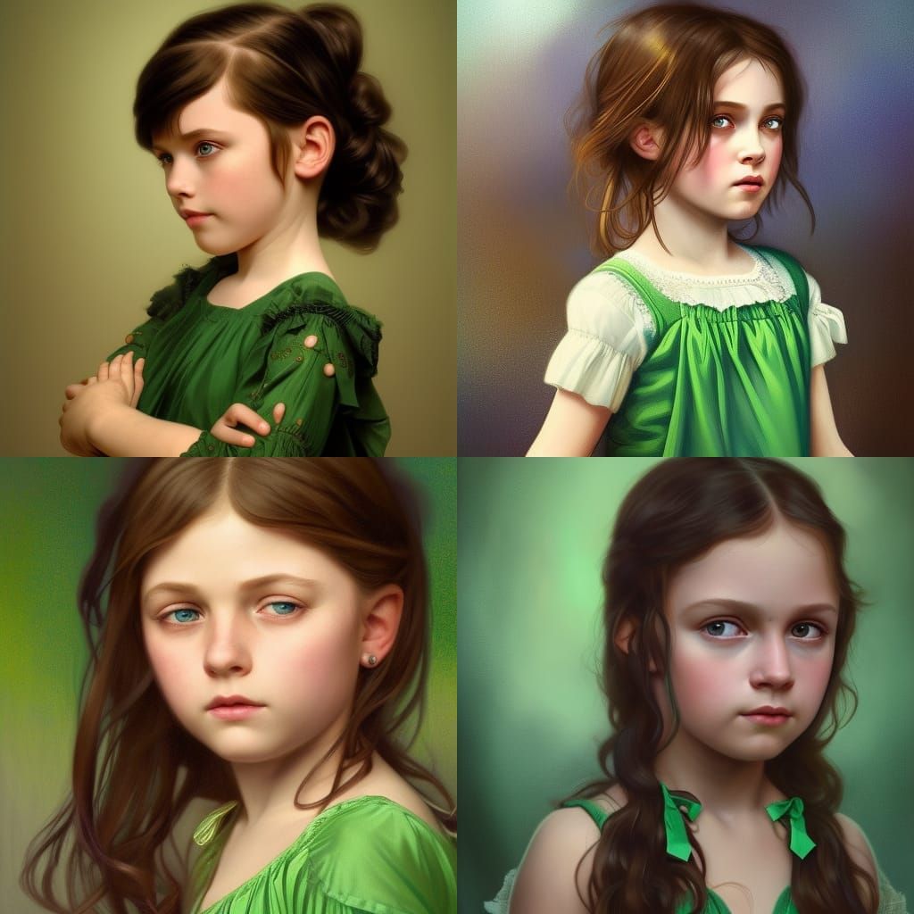 Detailed Portrait of a Girl in Green, Hyperdetailed Art