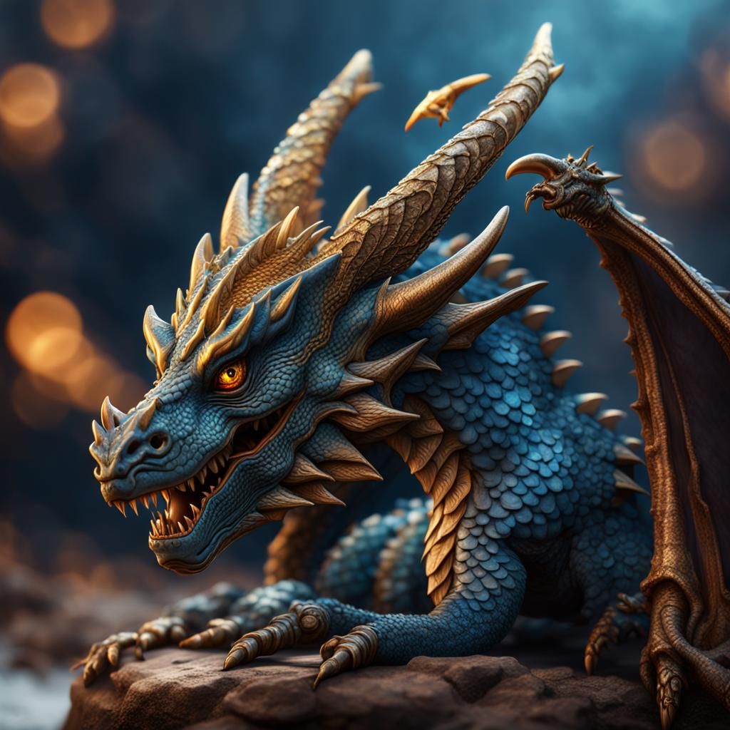 Mini Dragon Perched on Finger: Detailed Fantasy Art