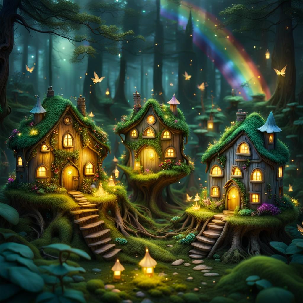 Fairy village in a lush green forest   by @Intensity Alexander