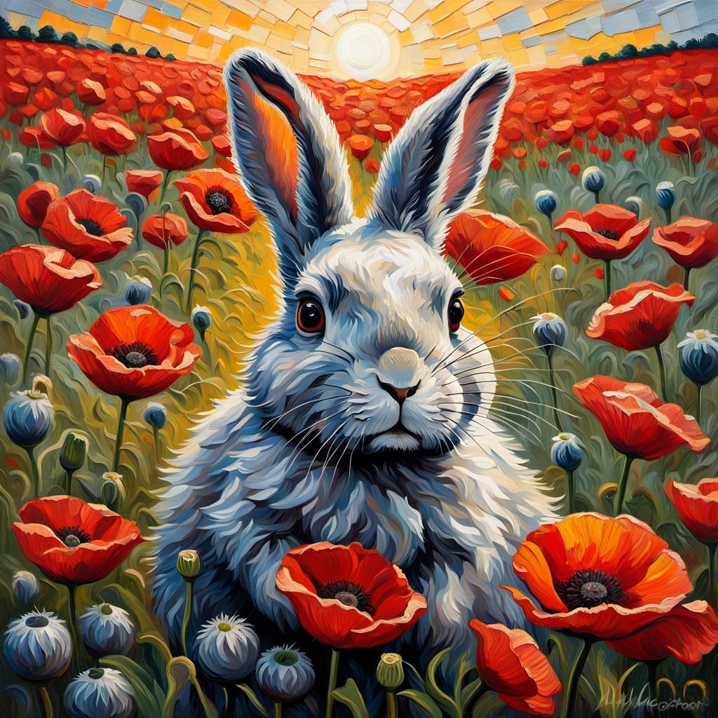 Impasto bunny in a field