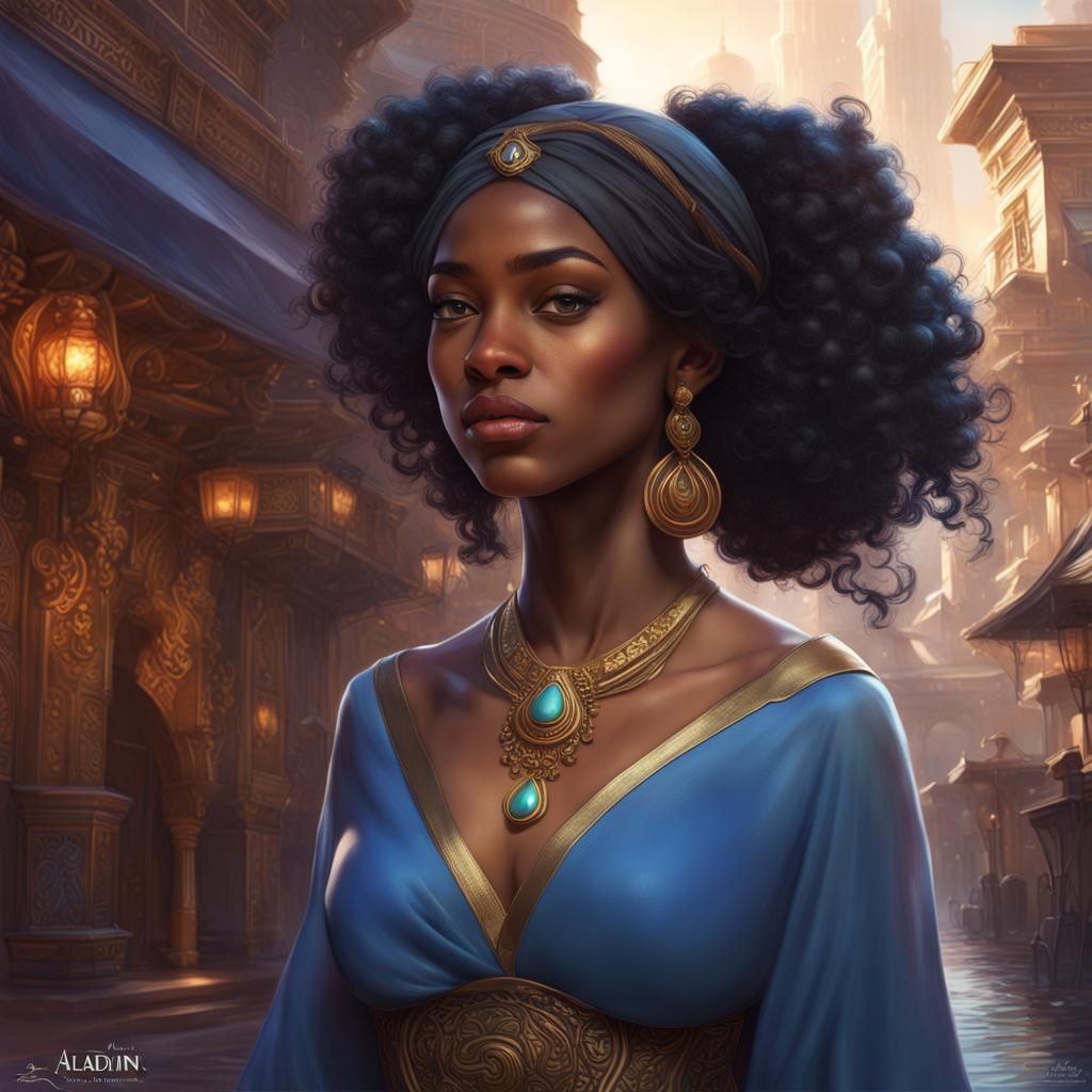 A highly detailed illustration of a beautiful young black woman Jasmini ...