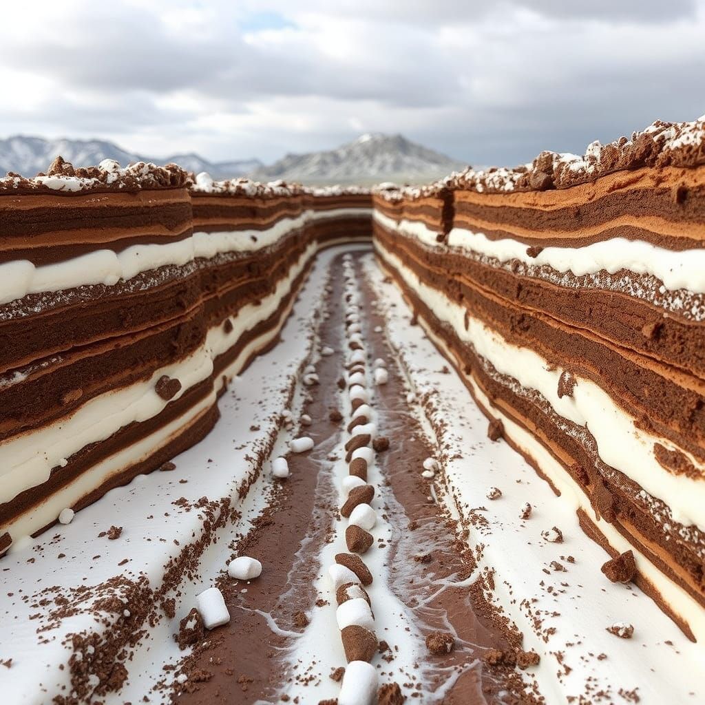 The landscape of the Layer Cake Desert, a Road made out of a...