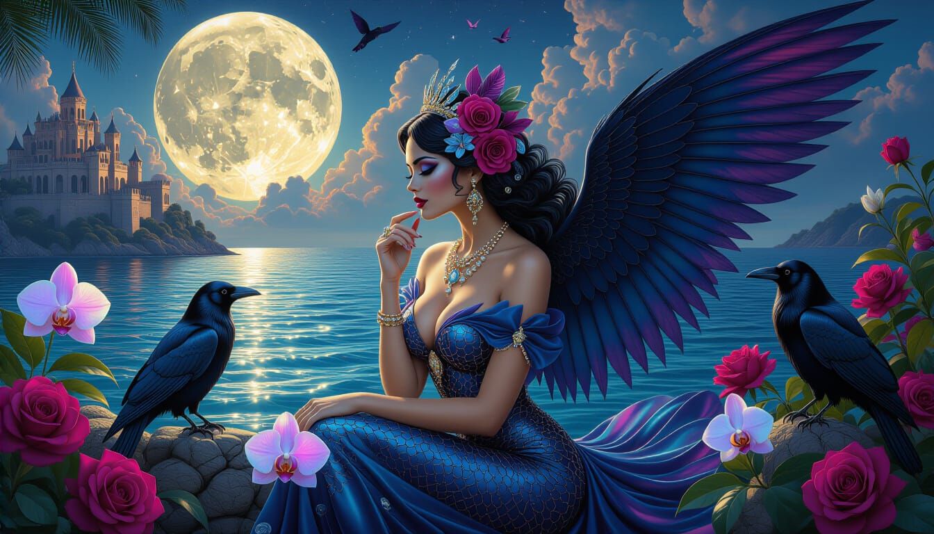 full body Elegant Tropical island mermaid by Anna Dittmann, Vibrant, Supernatural beautiful gorgeous ...  by @dmaster1968