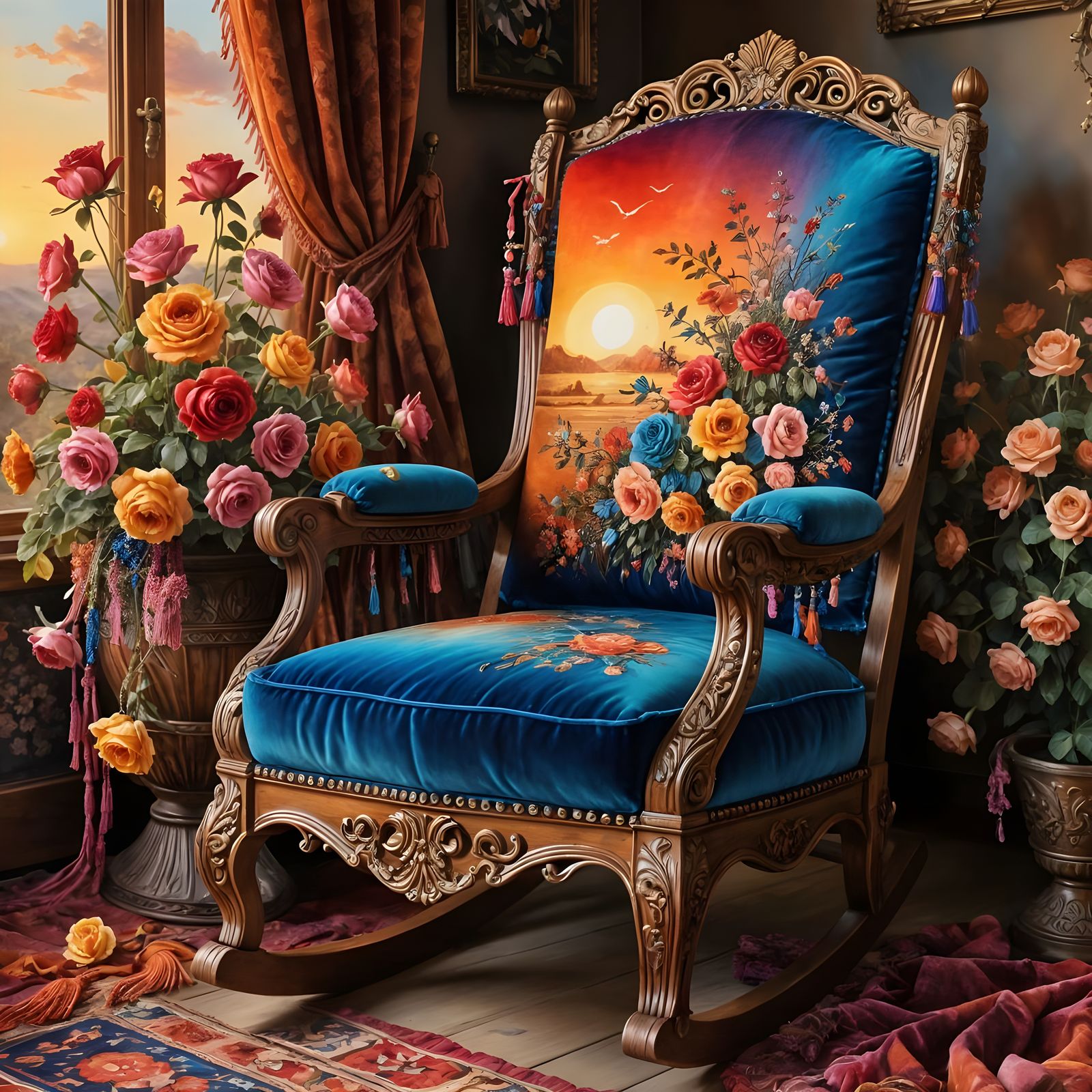 Embroidered velvet rocking chair  by @Tiny Pearl Cat