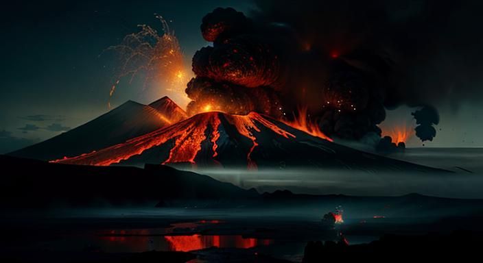 volcanic eruption Made of Smoke That Sparkle