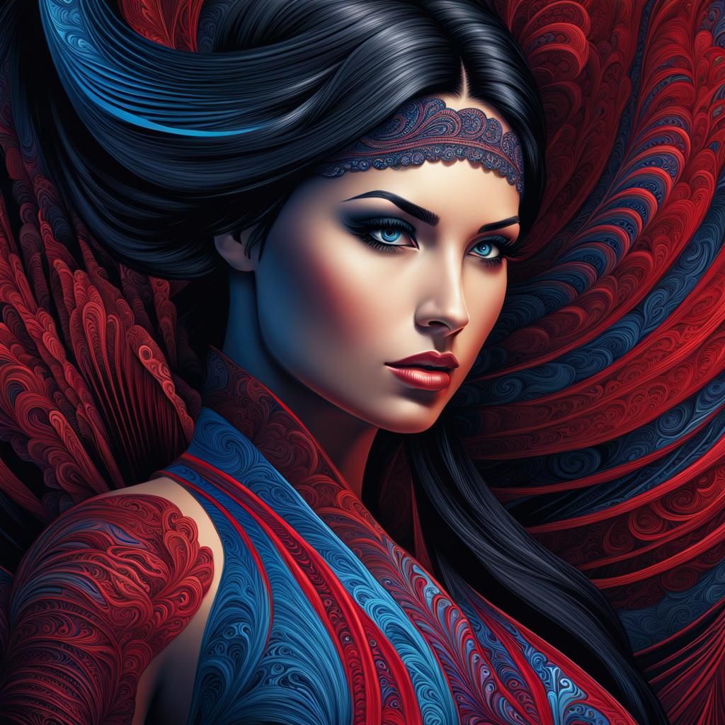 young dark haired athletic woman :: abstract vector fractal,...