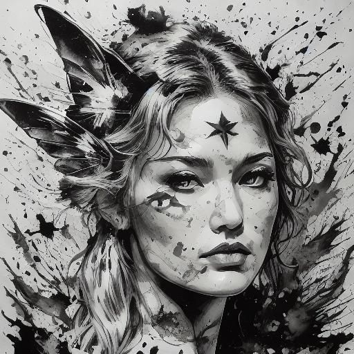 <lora:angelorfairy:1.0> portrait view , realistic fairy in the style of ai.exhibitionist, long fuzzy curly random hair , arcane rune symbols...