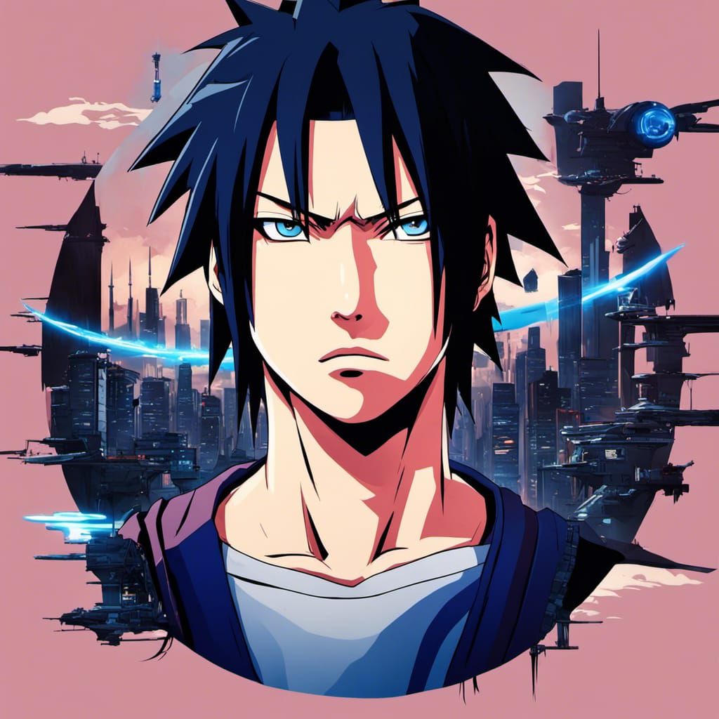 sasuke uchiha anime wallpaper, sasuke uchiha wallpaper, in the style of  cyberpunk dystopia, light blue and dark blue, realistic oil painting -  AI Generated Artwork - NightCafe Creator