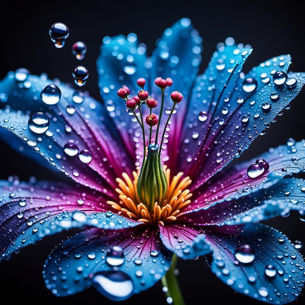 Dew Drops on a pretty Flower   by @Woody Wood
