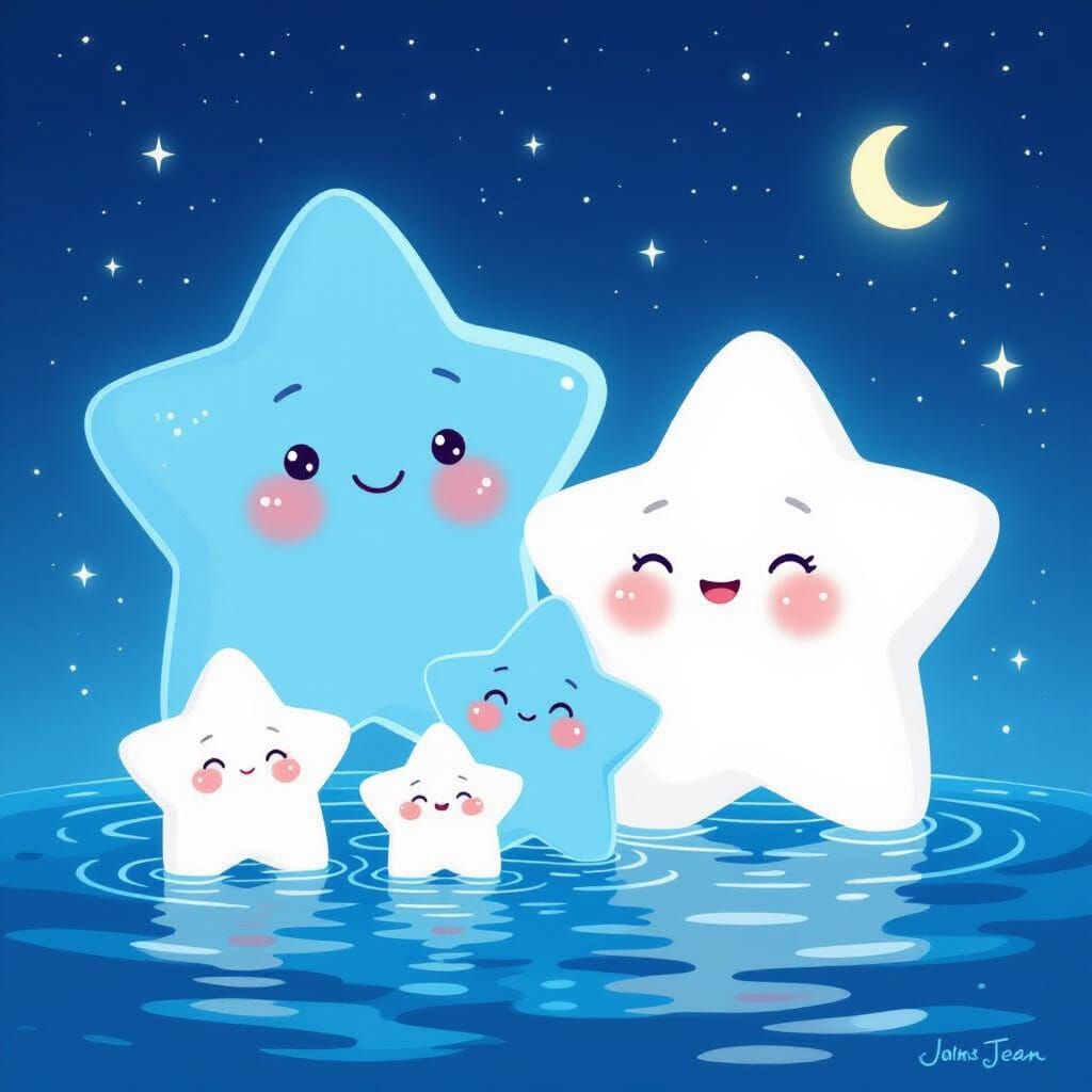 Far above the earth, in the great sea of night, lived a happy family of stars.
There was Mama Star, Papa Star, and their little ones.
All of...