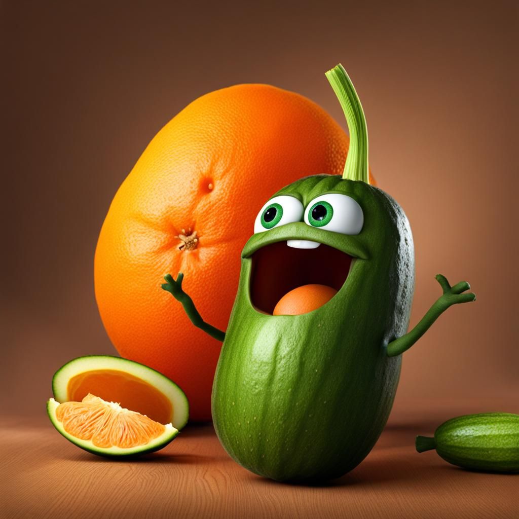 Larry the Cucumber beating up the Annoying Orange