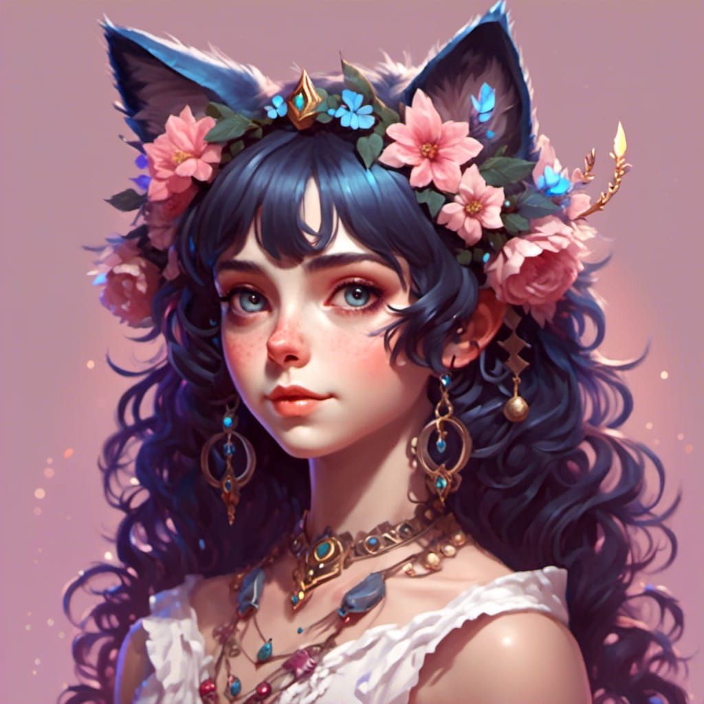 <lora:Mystical Fantasy:1.0> a cute girl with cat ears