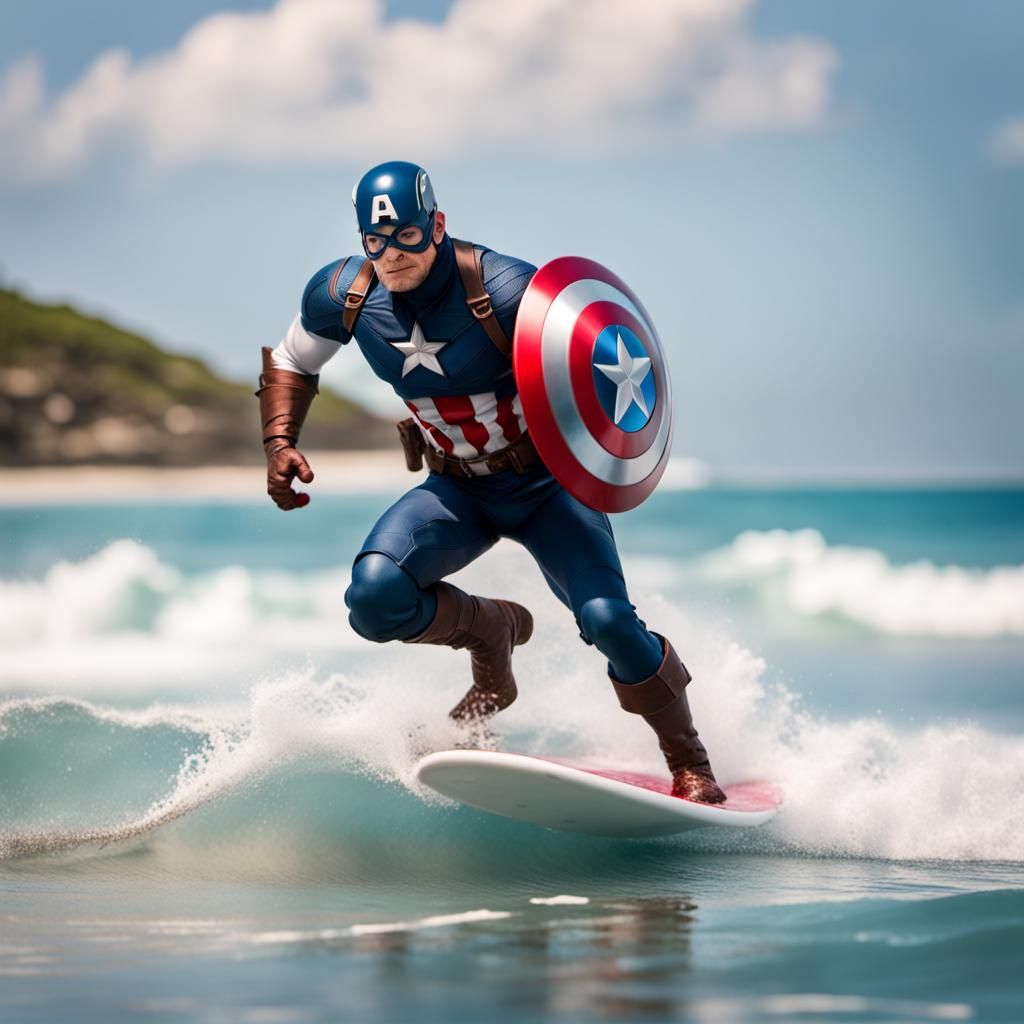 surfing captain america AI Generated Artwork NightCafe Creator