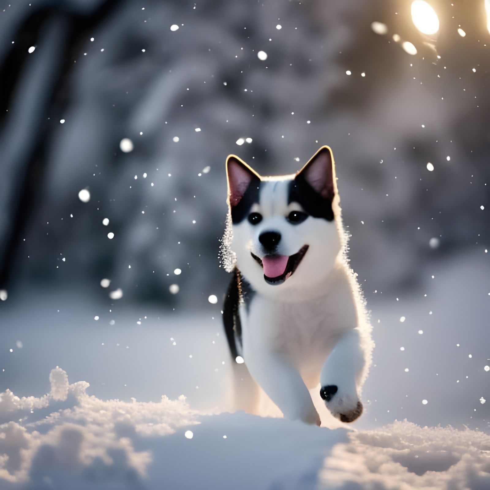 cute happy puppy playing in snow - AI Generated Artwork - NightCafe Creator