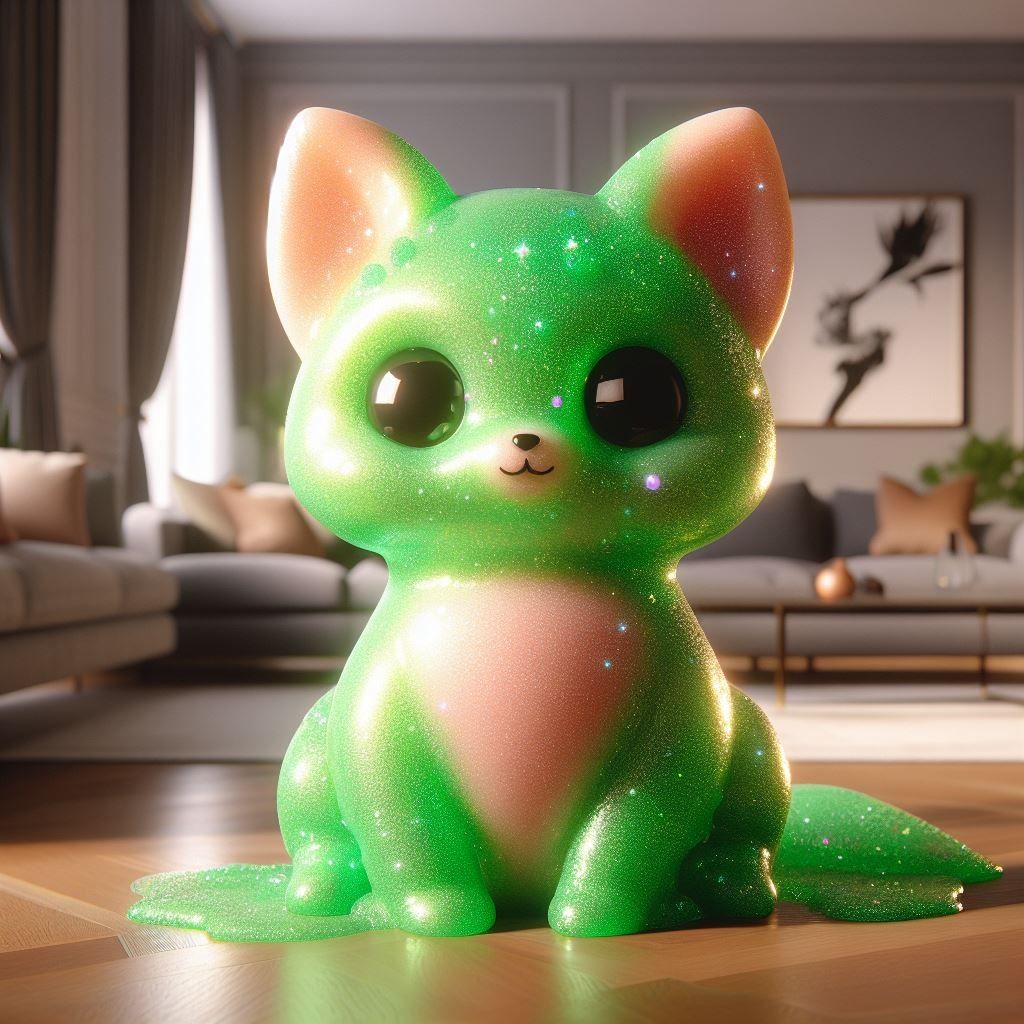 adorable chibi fox made of green slime