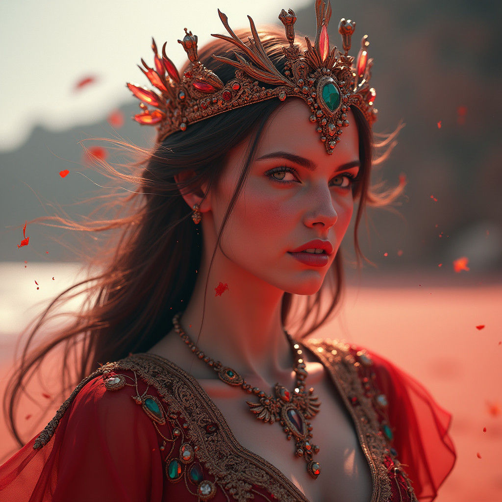 Cancer Zodiac Woman on Red Beach: Fantasy Art