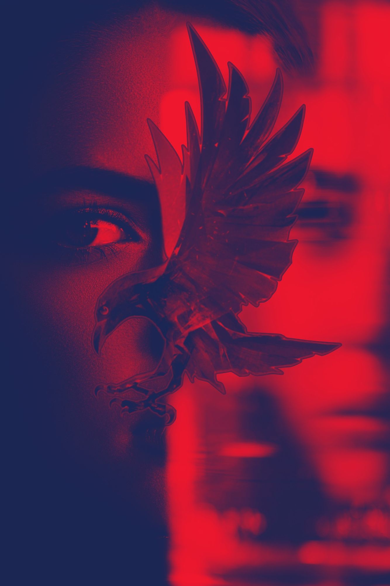 Medium shot of a beautiful woman wearing colorful Día de los Muertos face paint with black raven wings