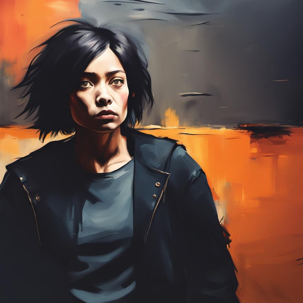 Vibrant Abstract Expressionist Portrait in Golden Light