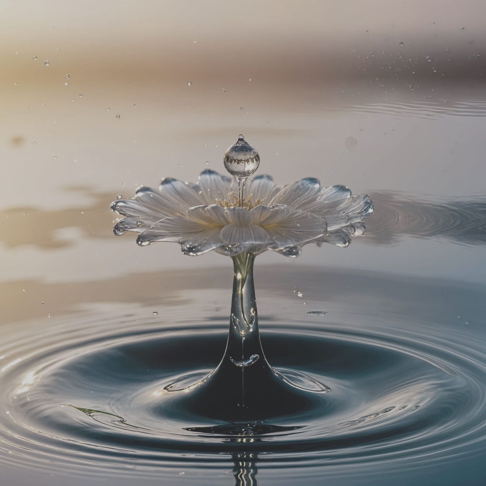 a single water droplet hovers mid-air, gracefully transforming into the delicate clear transparent petals ...  by @g r r c