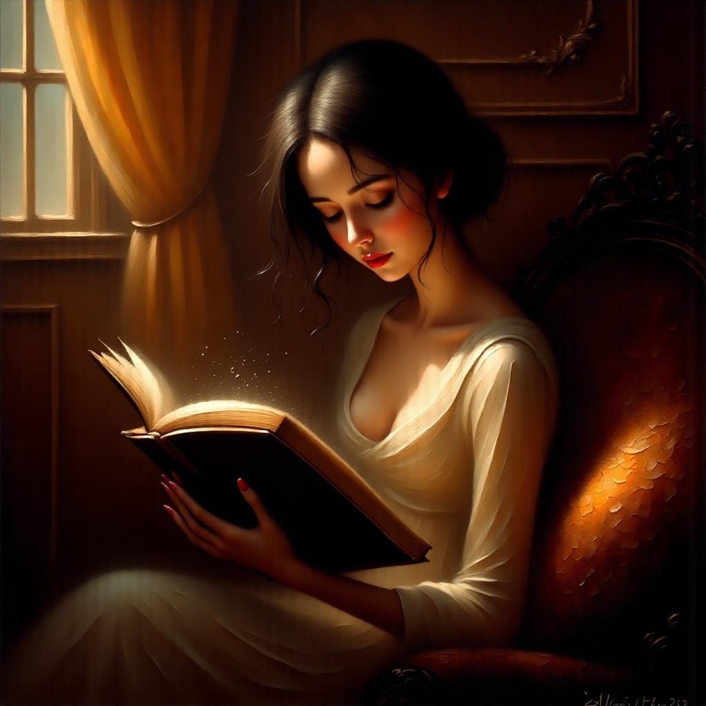 <lora:Black Fantasy:1.0> The Story Glossy Oilpainting 
