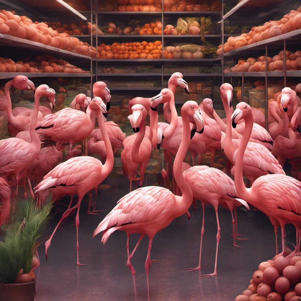a group of flamingos using their elegant beaks to choose ite...