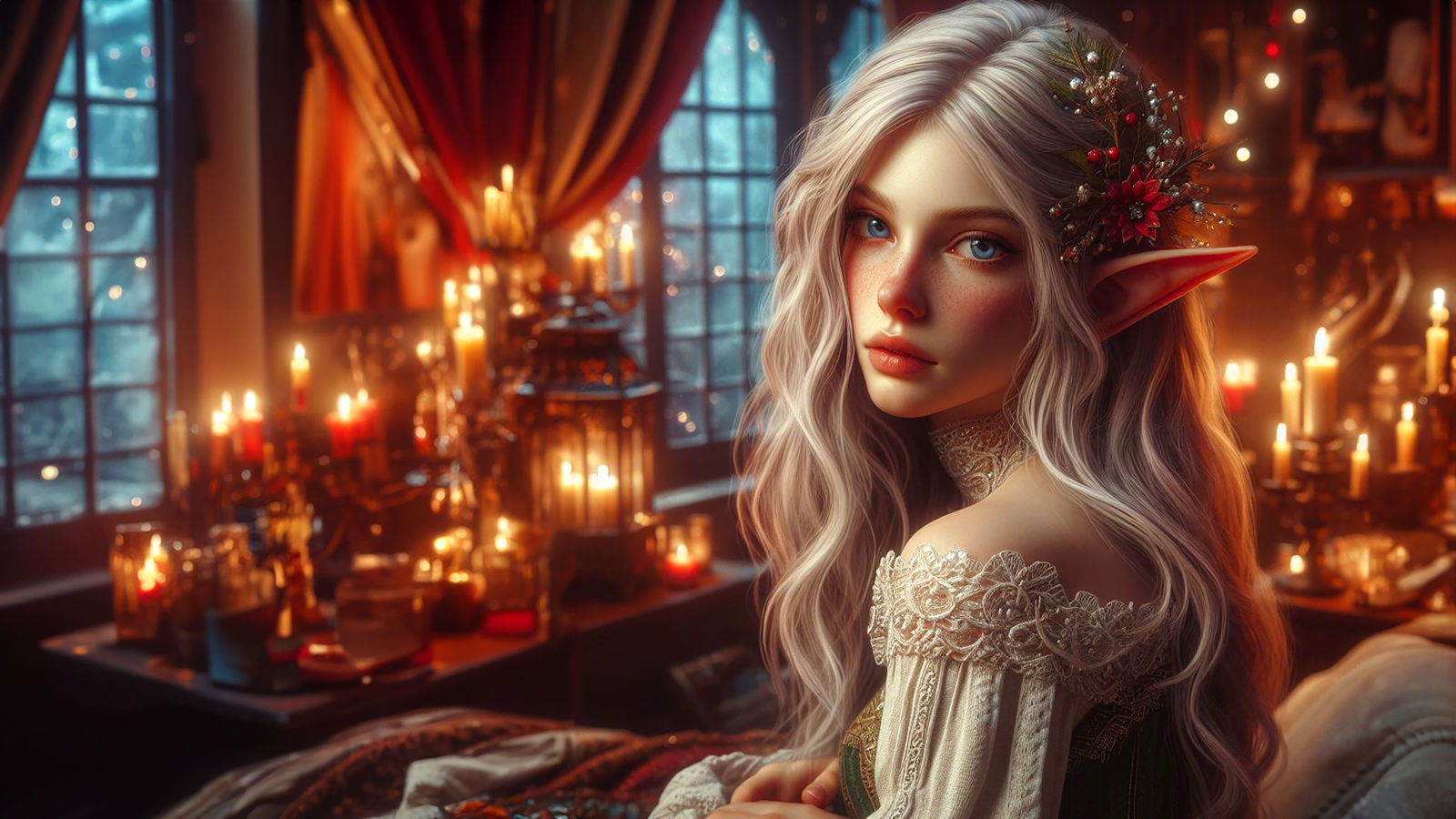 gorgeous elf girl at her home