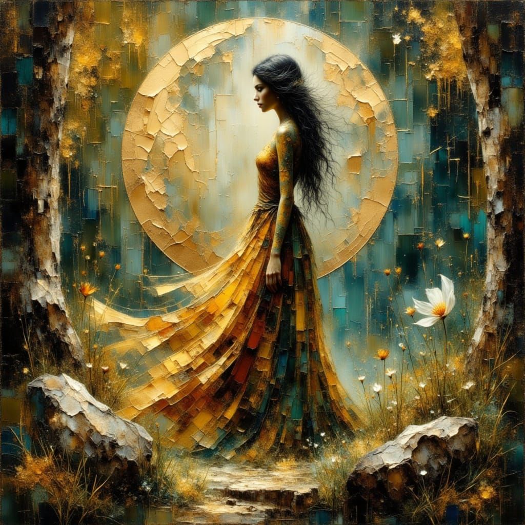 <lora:EtherealVisionsFlux:1.0> <lora:Crinkled Metallics:1.0> <lora:Earth and impression:1.0> <lora:Moonchild:1.0> Gaea, Earth Mother

She is...
