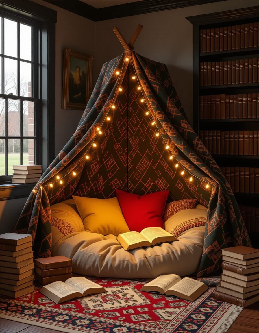 Cozy Blanket Fort Reading Nook in Painterly Style  by @AmadaTakako773