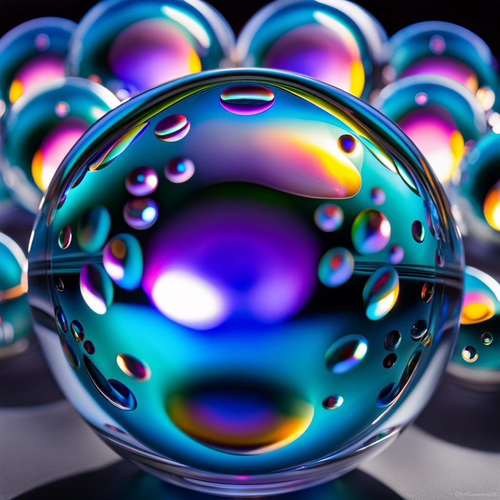 Translucent infinite nesting glass spheres; kaleidoscope; vibrant and ...