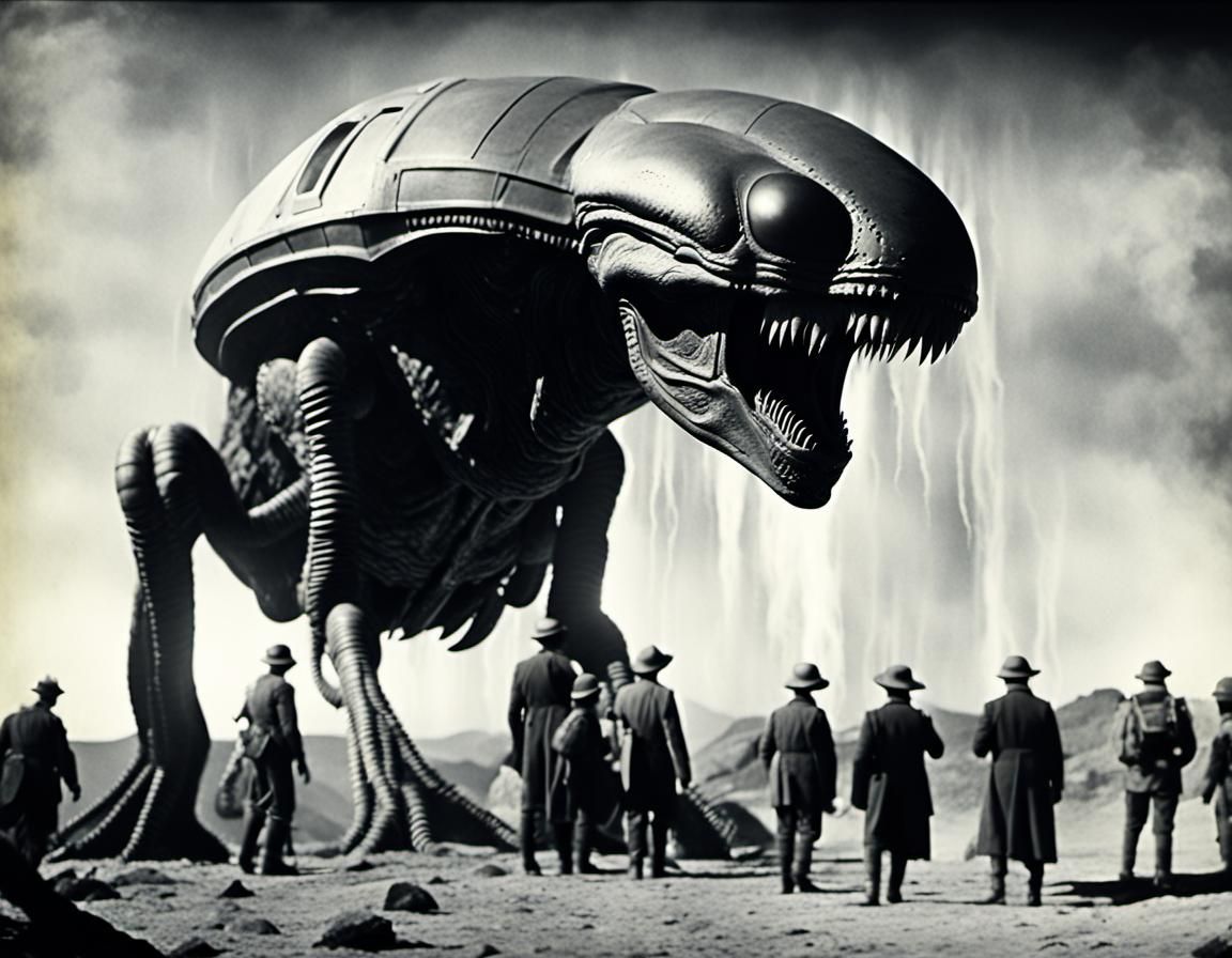 a scene from a 1920 black and white science fiction movie