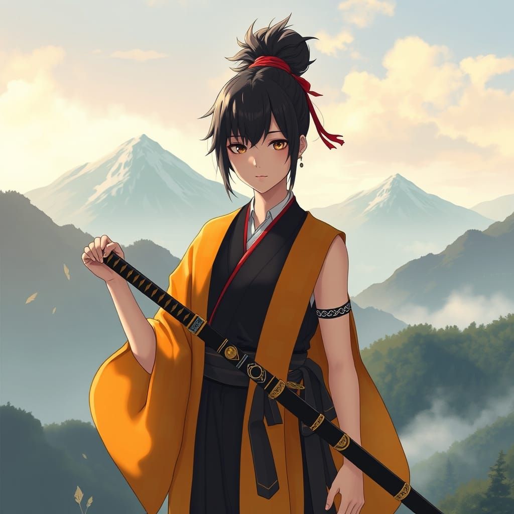 Surreal Warrior in Misty Mountains