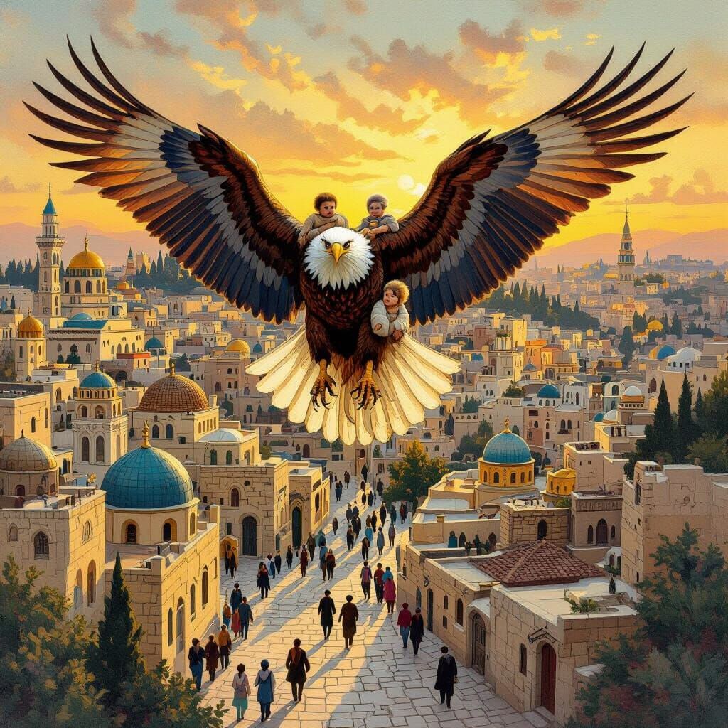 Jerusalem as an Eagle in Golden Hour Oil Painting
