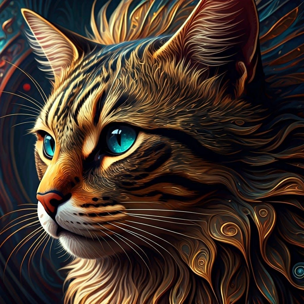 Abstract vector fractal. Close-up. dark fantasy beautiful Cat Gold  in fluid smoke, splash art, Highly ...  by @JOSE EDUARDO CUNHA SANTOS