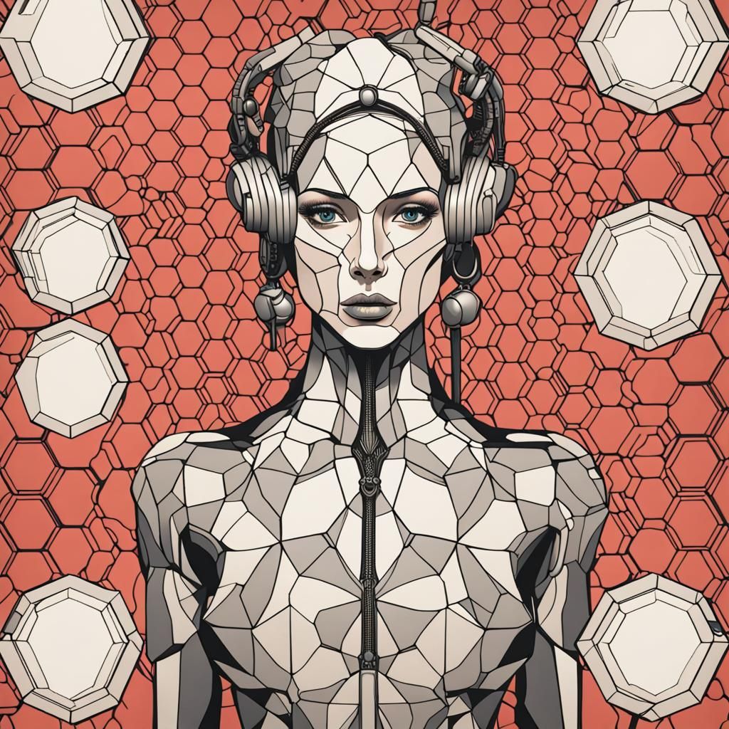  Android woman with hexagons 