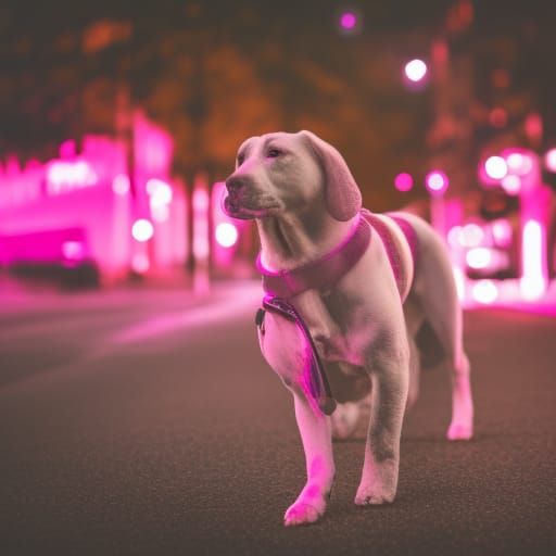 Pink Neon dog  Professional photography, bokeh, natural ligh...